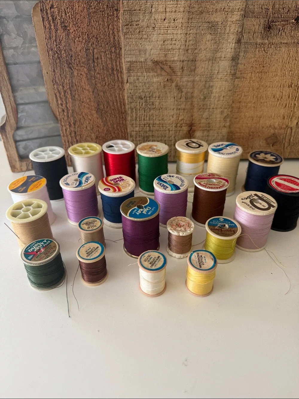 Floral Storage Box - Blue Cream with assorted random thread spools